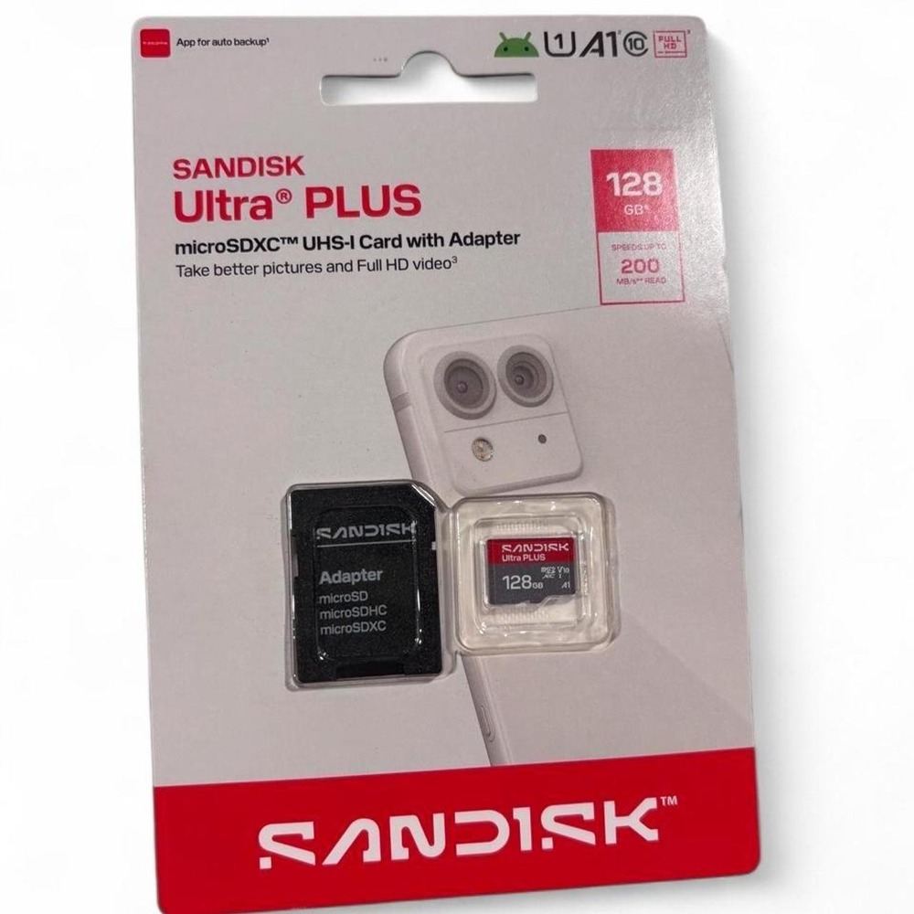 BRAND NEW SanDisk Ultra PLUS 128GB microSDXC Card + Adapter 200MB/s
